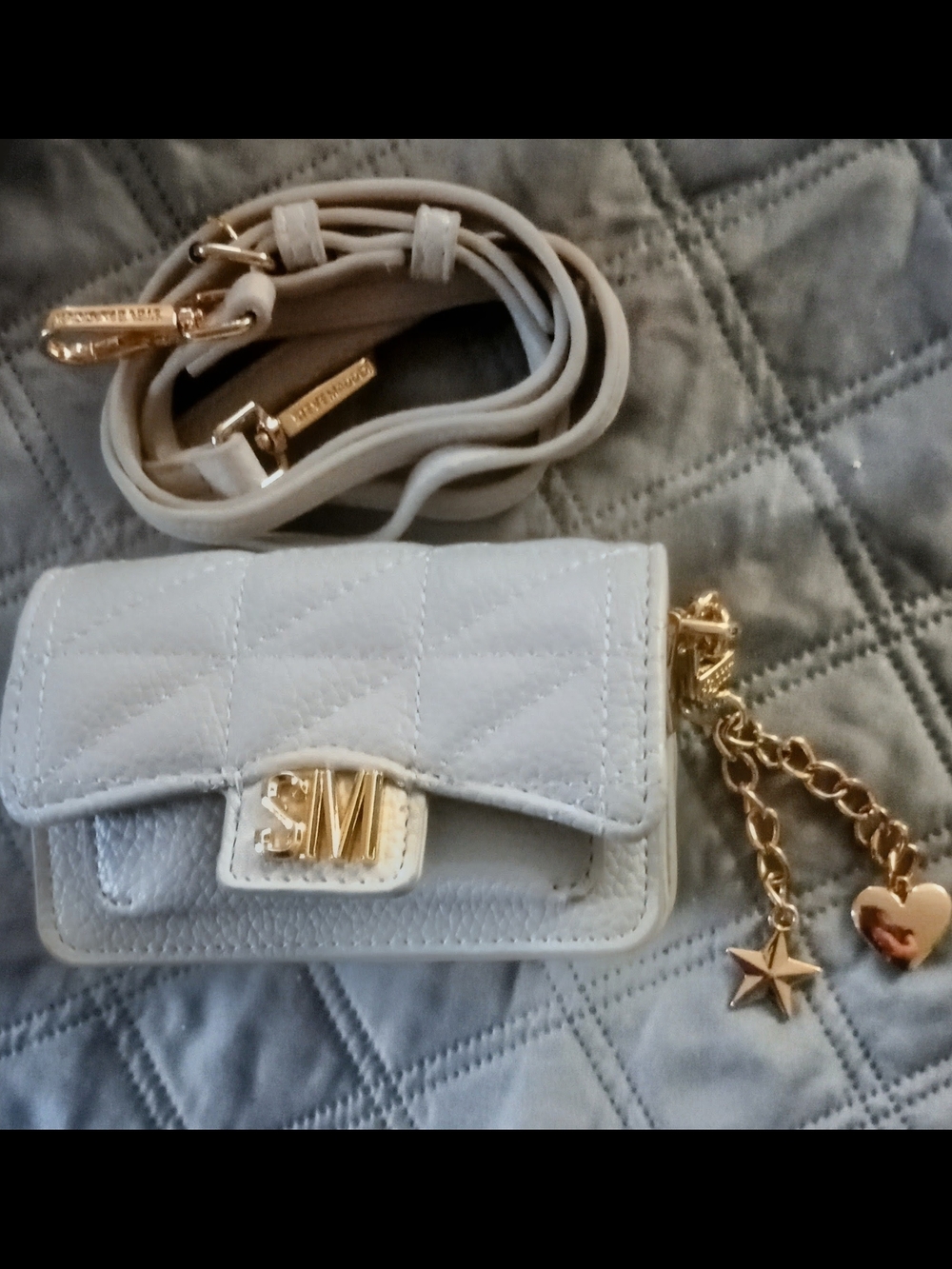 Steve Madden White Quilted Mini Crossbody with Gold Charm Chain - Picture 3 of 10